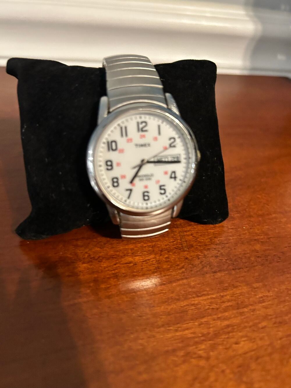 Timex Easy Reader Watch Silver Tone Expansion Band Military 24-Hour White Dial